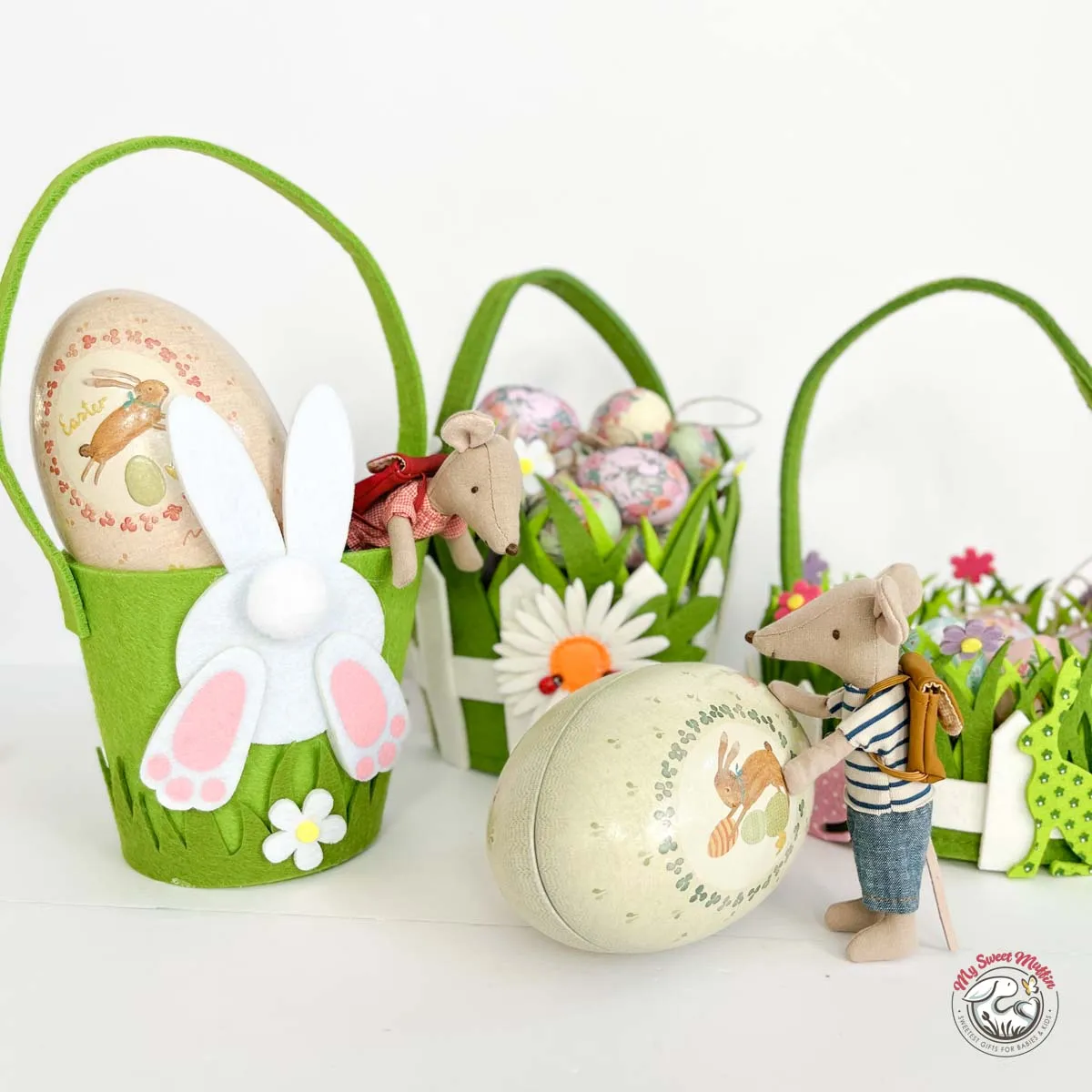 Garden with Bunnies Felt Easter Basket