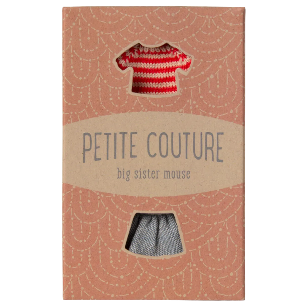 Maileg Big Sister/Brother Mouse Clothes, Red Striped Sweater and Skirt