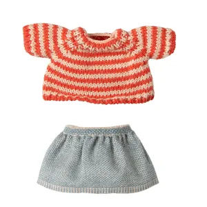 Maileg Big Sister/Brother Mouse Clothes, Red Striped Sweater and Skirt