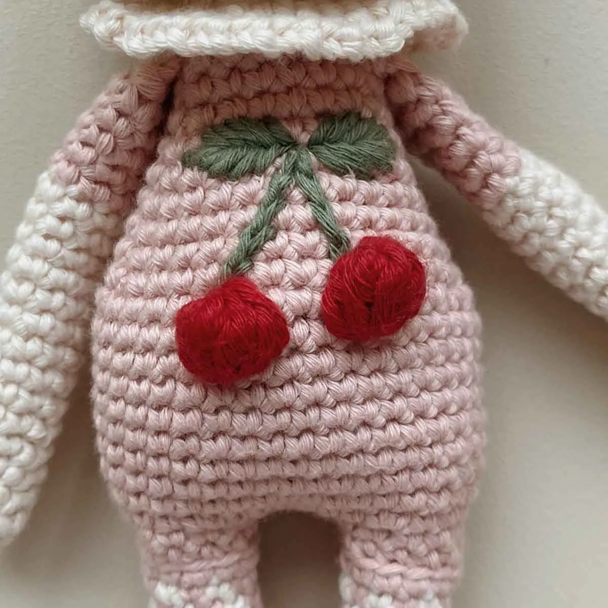 Patti Oslo Organic Crochet Doll, Britney Bunny Cherry Blossom